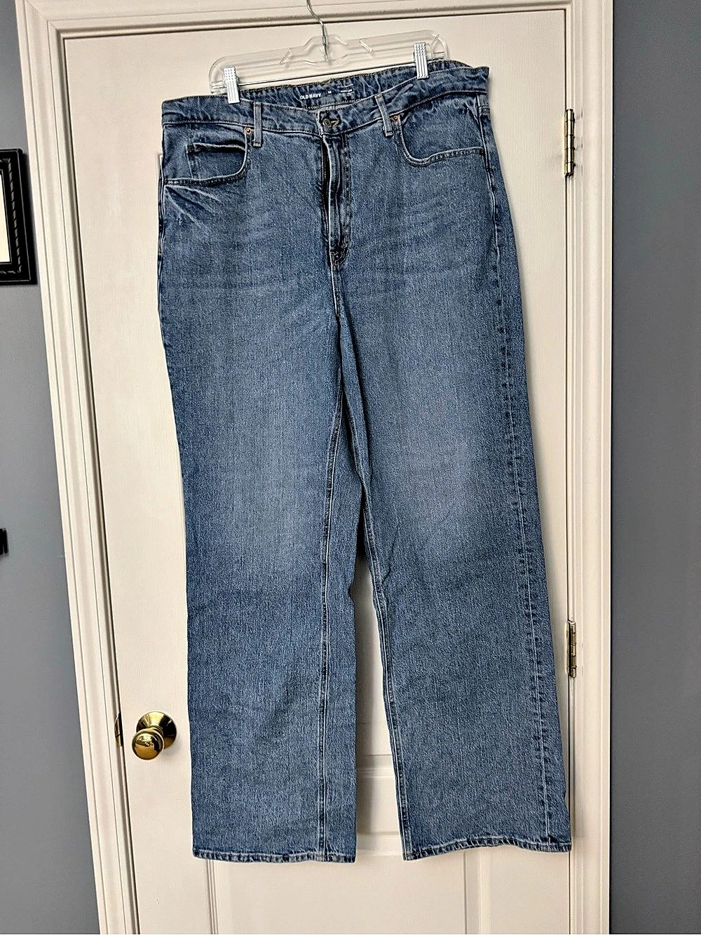 Old Navy Extra High-Waisted Sky-Hi Wide-Leg Jeans Blue Waist 16